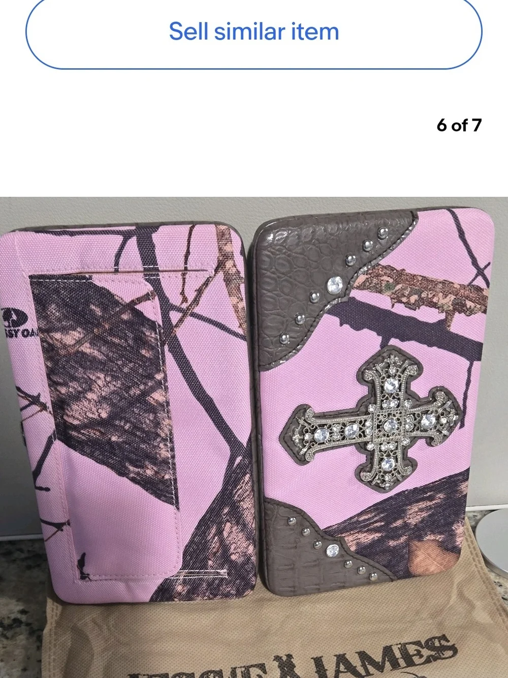 Mossy Oak Pink and Brown Jeweled Cross Clutch Wallet